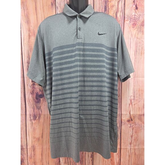 Nike Golf Dri-Fit Polo Shirt XL Striped Gray Short Sleeve Mens - Picture 1 of 7
